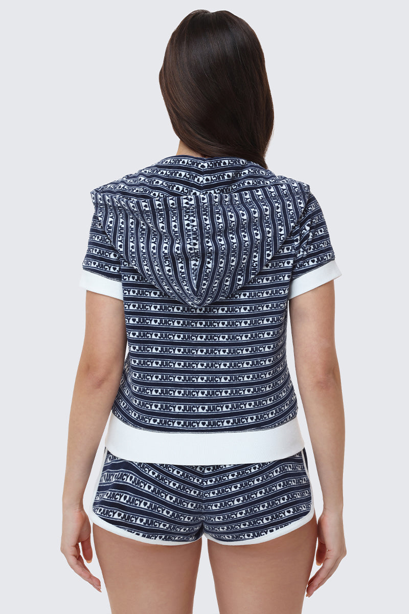 Logo Stripe Short Sleeve Zip Hoodie
