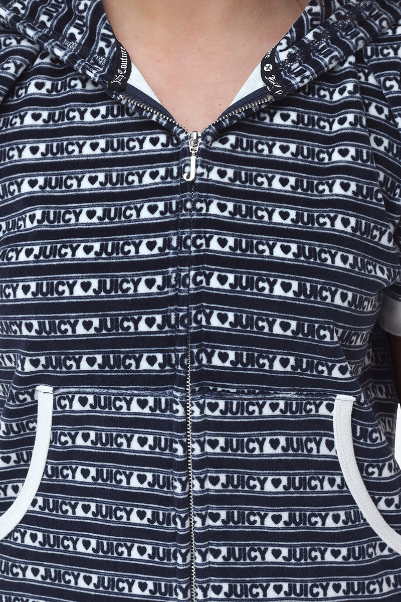 Logo Stripe Short Sleeve Zip Hoodie
