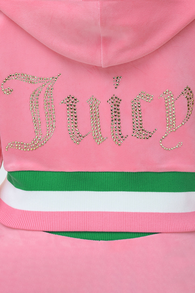 Heritage Stripe Bling Velour Zip Hoodie