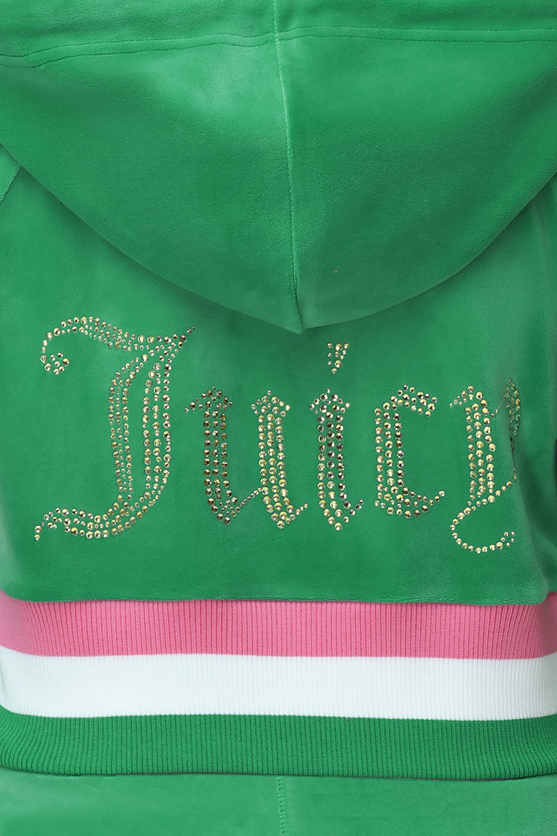 Heritage Stripe Bling Velour Zip Hoodie