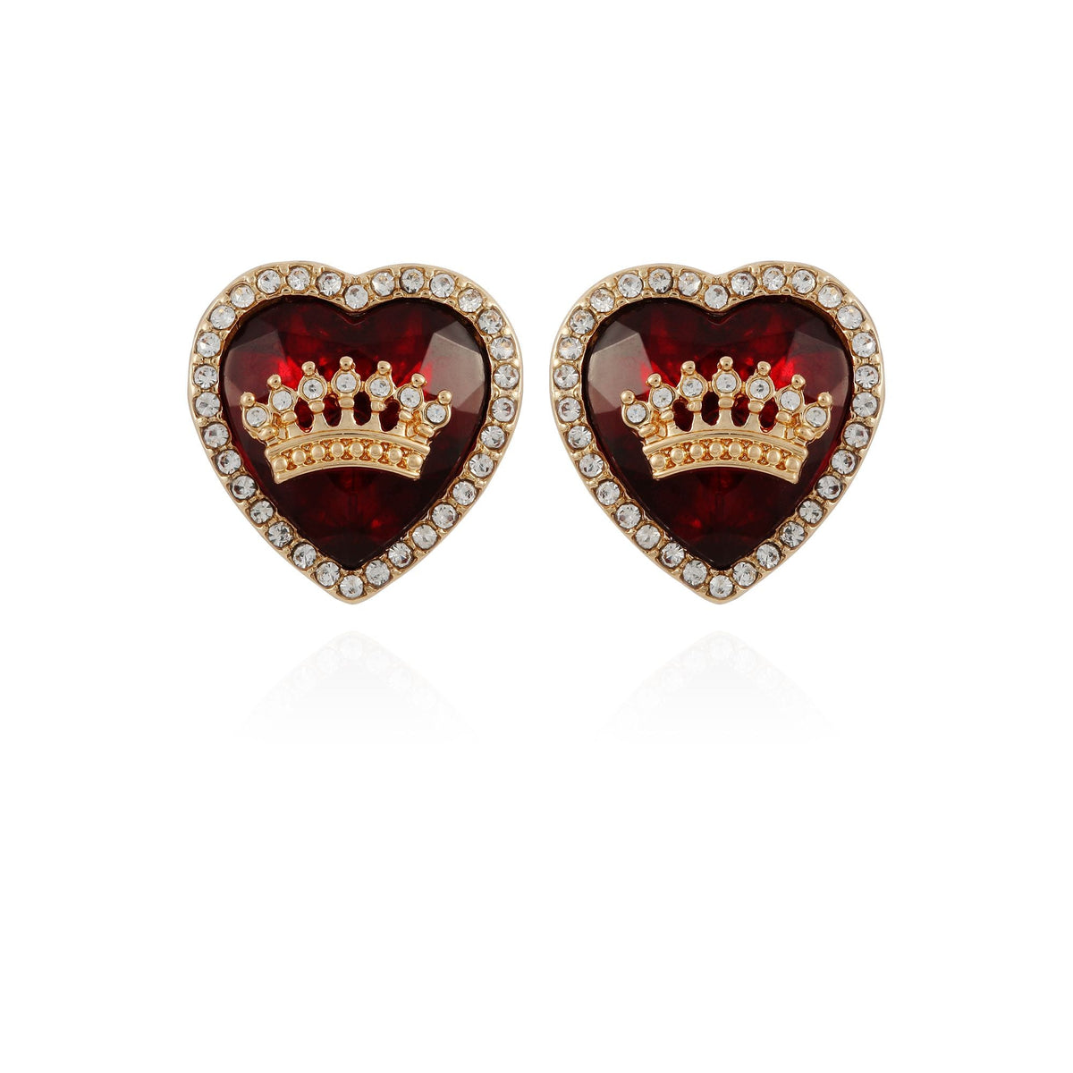 Ruby Crown in Heart Stud Earrings