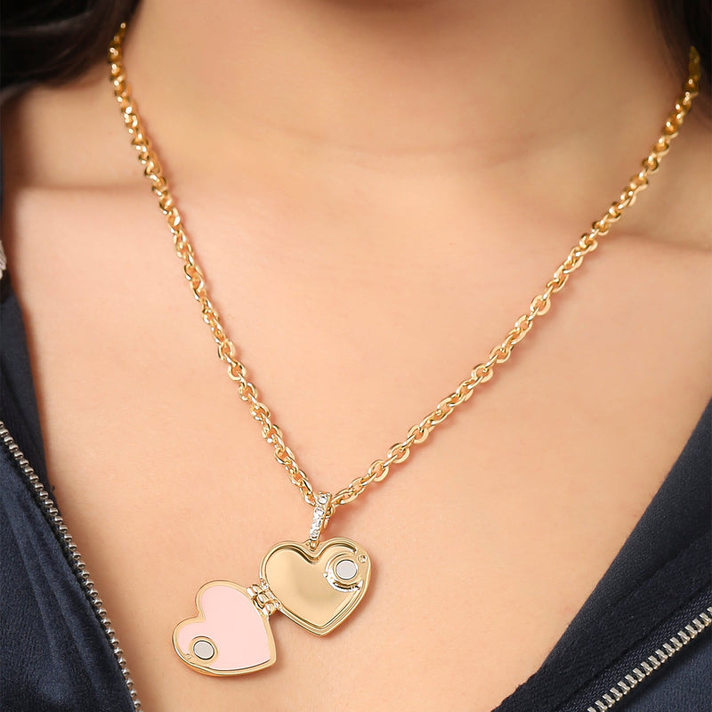 Crystal Heart Locket Pendant Necklace