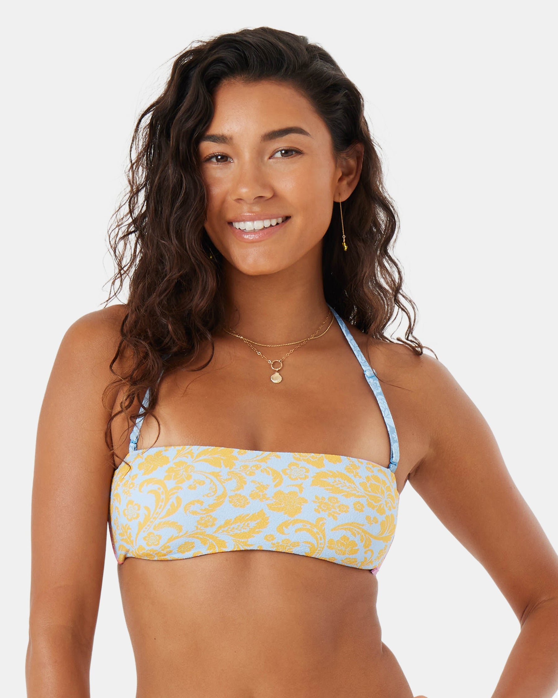 Tapestry Patchwork Bandeau Lace Up Bikini Top - Roxy