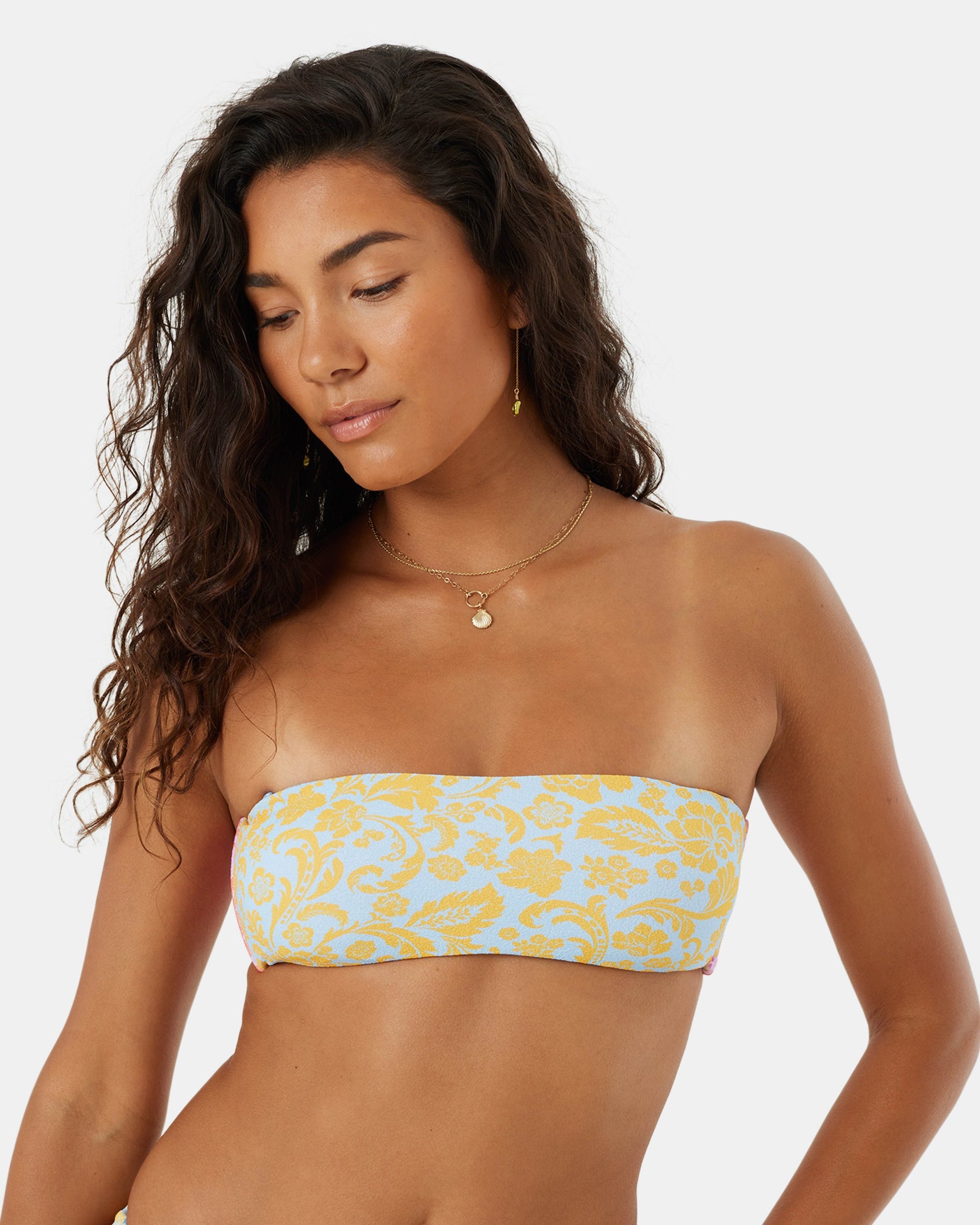 Tapestry Patchwork Bandeau Lace Up Bikini Top - Roxy