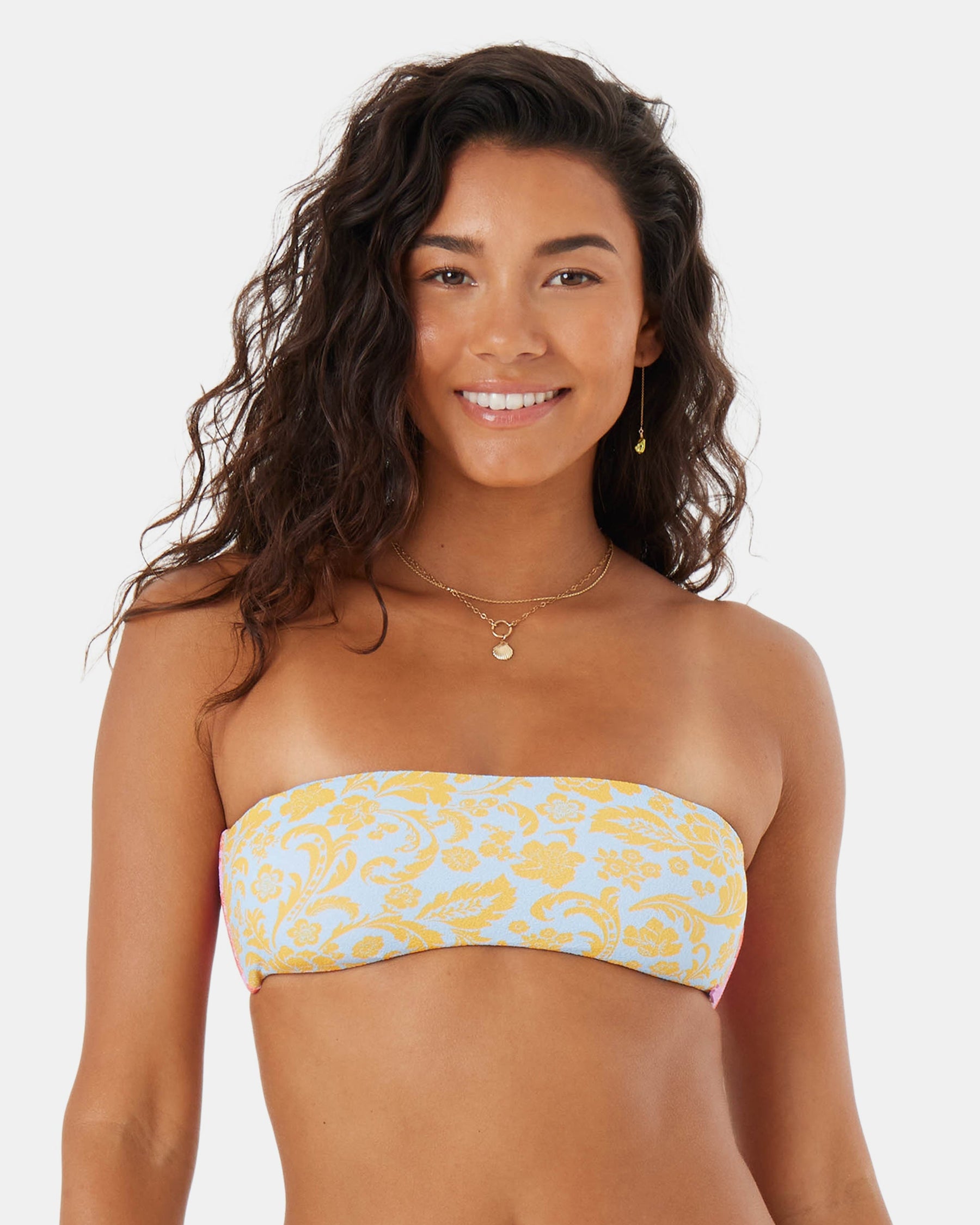 Tapestry Patchwork Bandeau Lace Up Bikini Top - Roxy