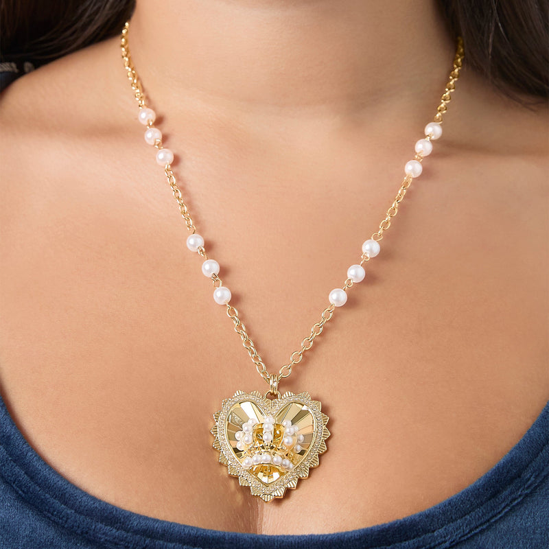 Heart Crown Necklace with Pearl Accent