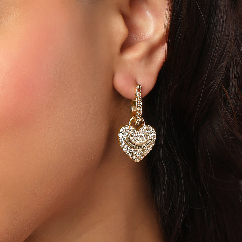 Heart Charm Hoop Earrings with Crystal Accents - Juicy Couture