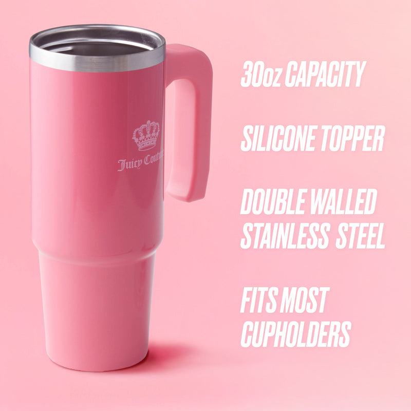 Jetsetter Hydration Stainless Steel Tumbler with Handle, Straw & Topper with Velour Crossbody Pouch