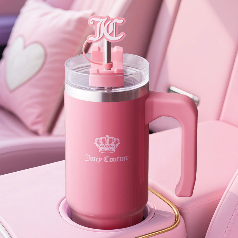 Jetsetter Hydration Stainless Steel Tumbler with Handle, Straw & Topper with Velour Crossbody Pouch