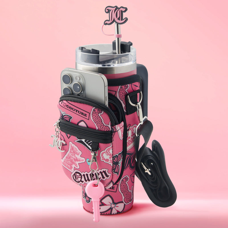 Jetsetter Hydration Stainless Steel Tumbler with Handle, Straw & Topper with Neoprene Crossbody Pouch