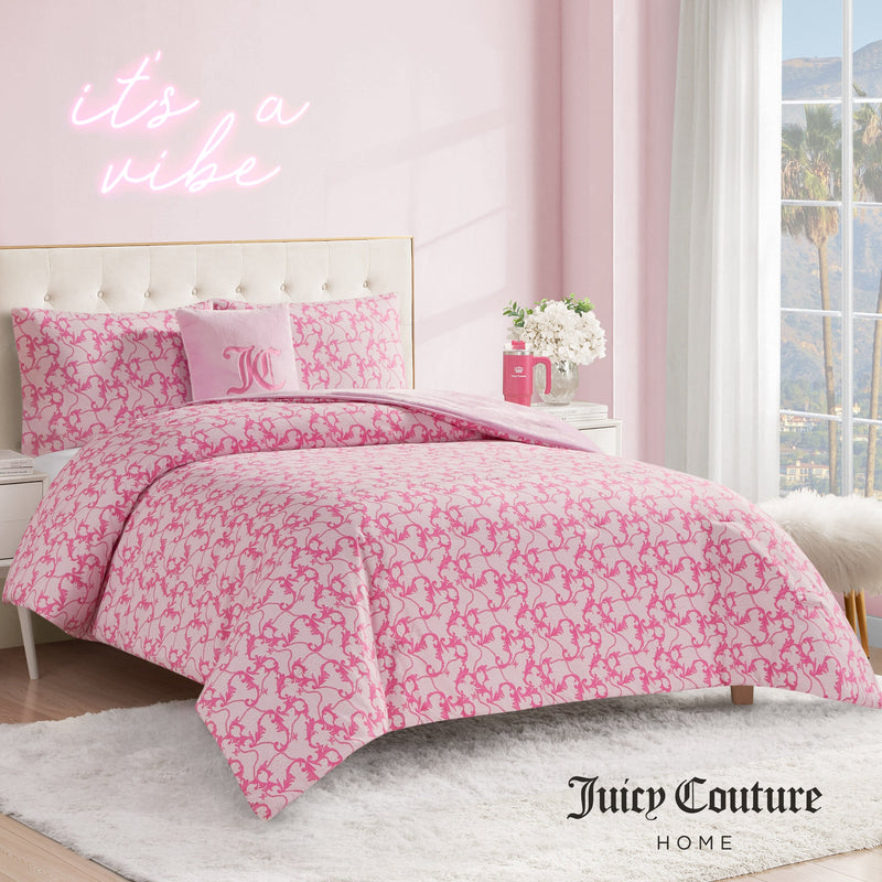 Solid Plush Reversible Cheetah Bows Comforter Set
