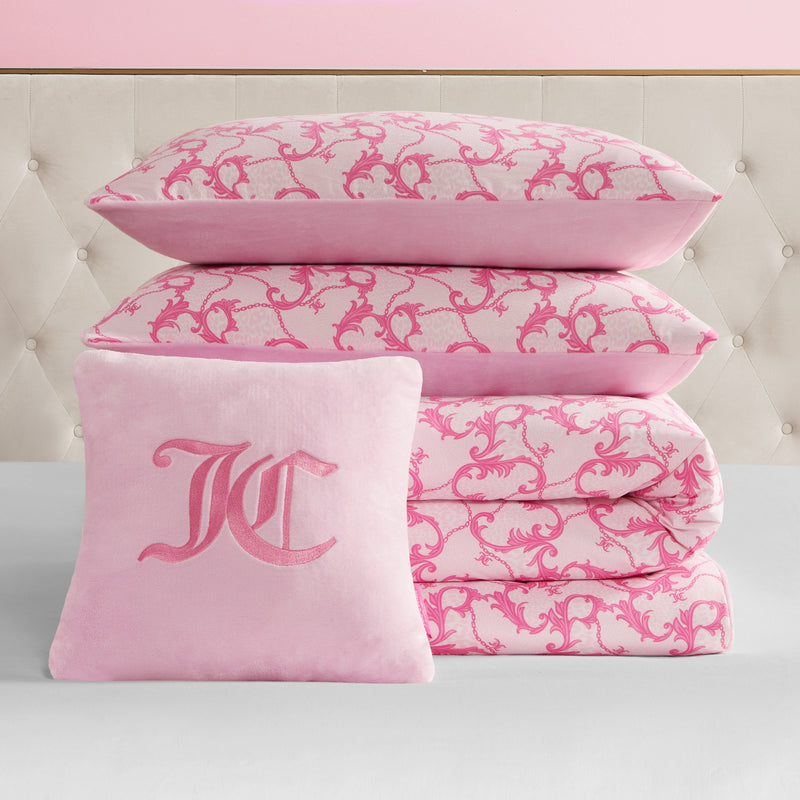 Solid Plush Reversible Cheetah Bows Comforter Set
