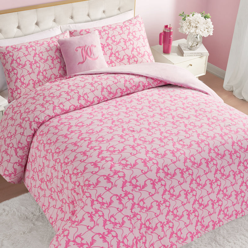 Solid Plush Reversible Cheetah Bows Comforter Set
