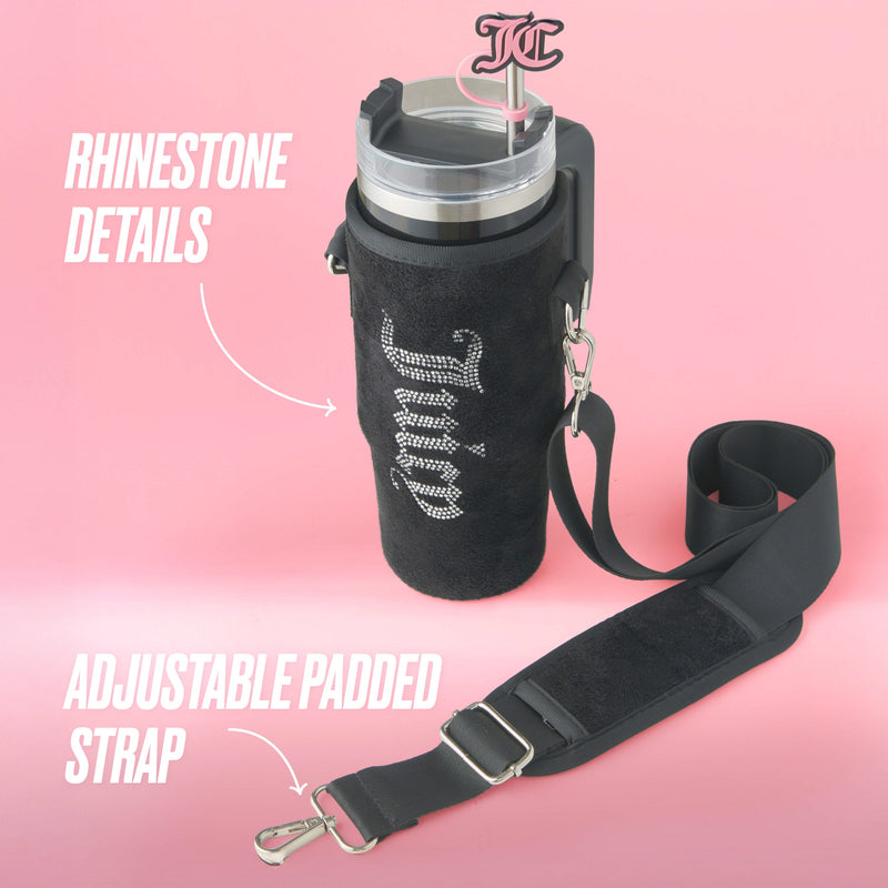 Jetsetter Hydration Stainless Steel Tumbler with Handle, Straw & Topper with Velour Crossbody Pouch