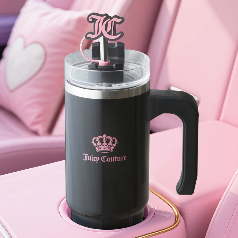 Jetsetter Hydration Stainless Steel Tumbler with Handle, Straw & Topper with Velour Crossbody Pouch