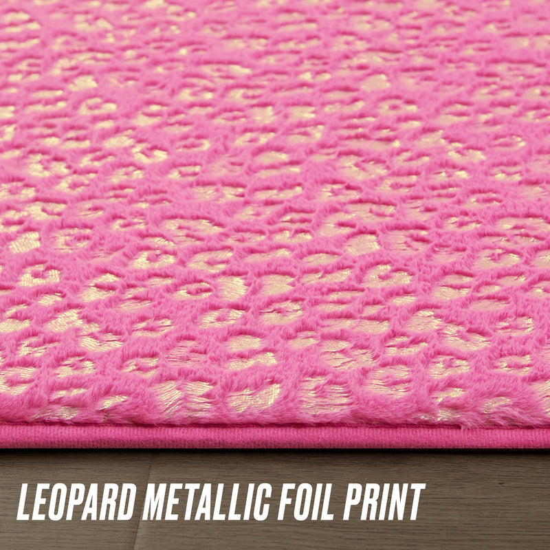Metallic Leopard Plush Rug, 2' x 6'
