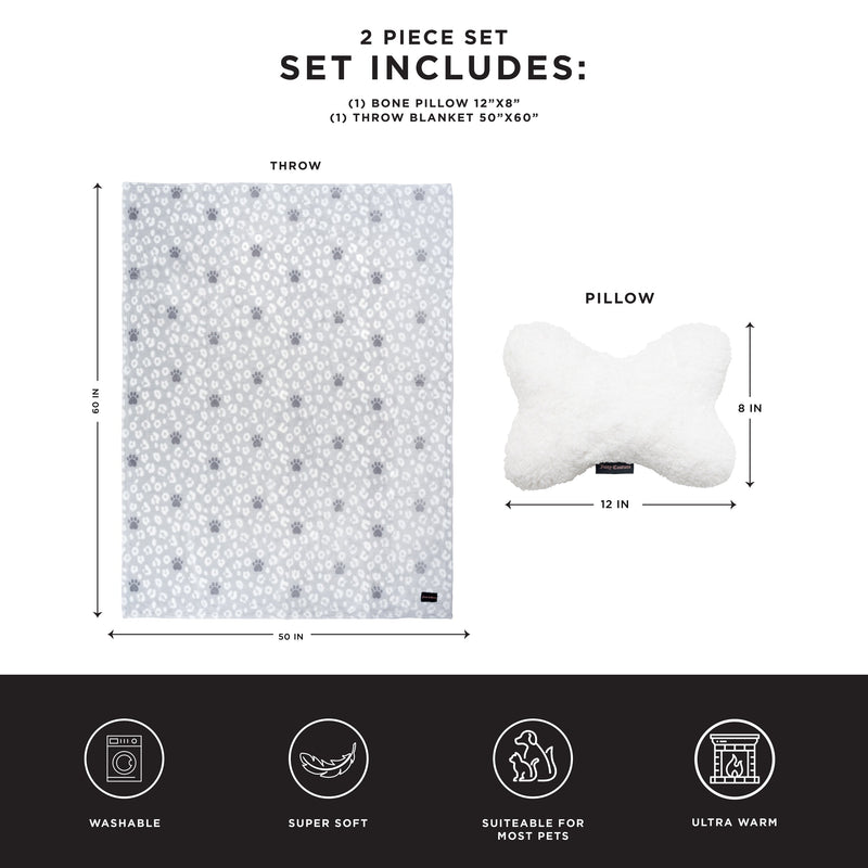 Pet Throw Blanket & Bone Pillow 2-Piece Set