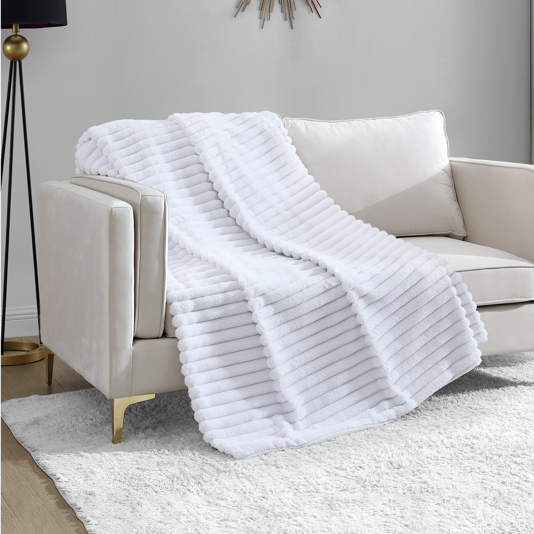 Ribbed Faux Fur Throw Blanket