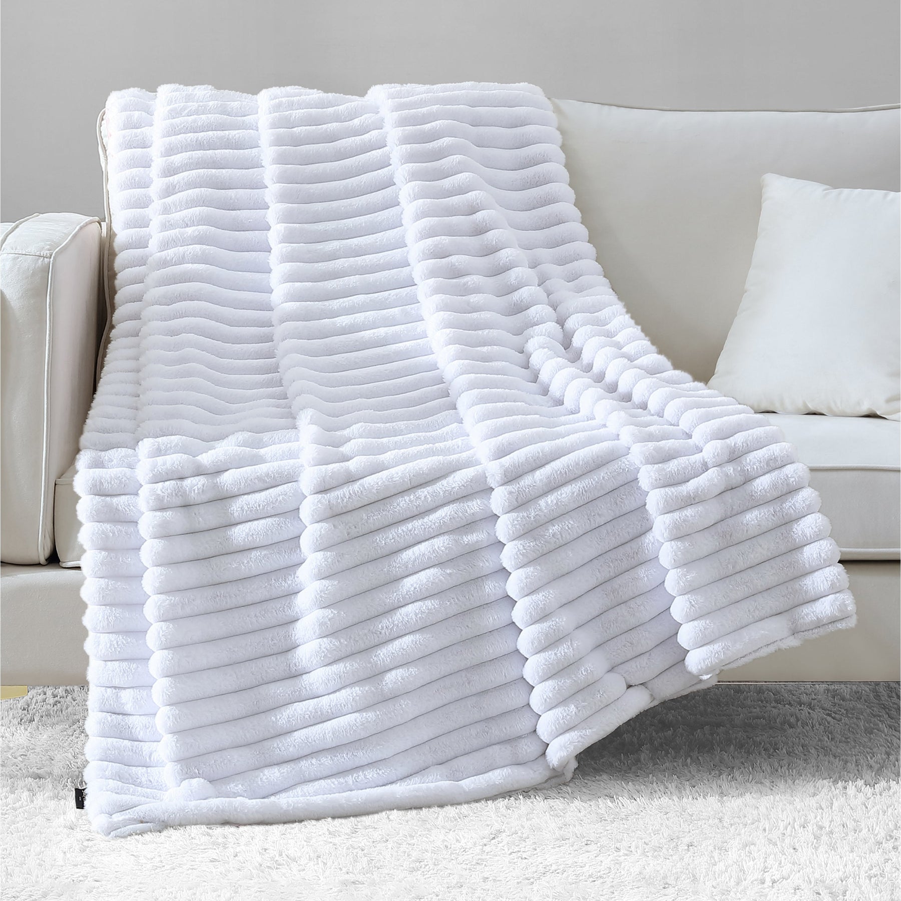 Ribbed Faux Fur Throw Blanket