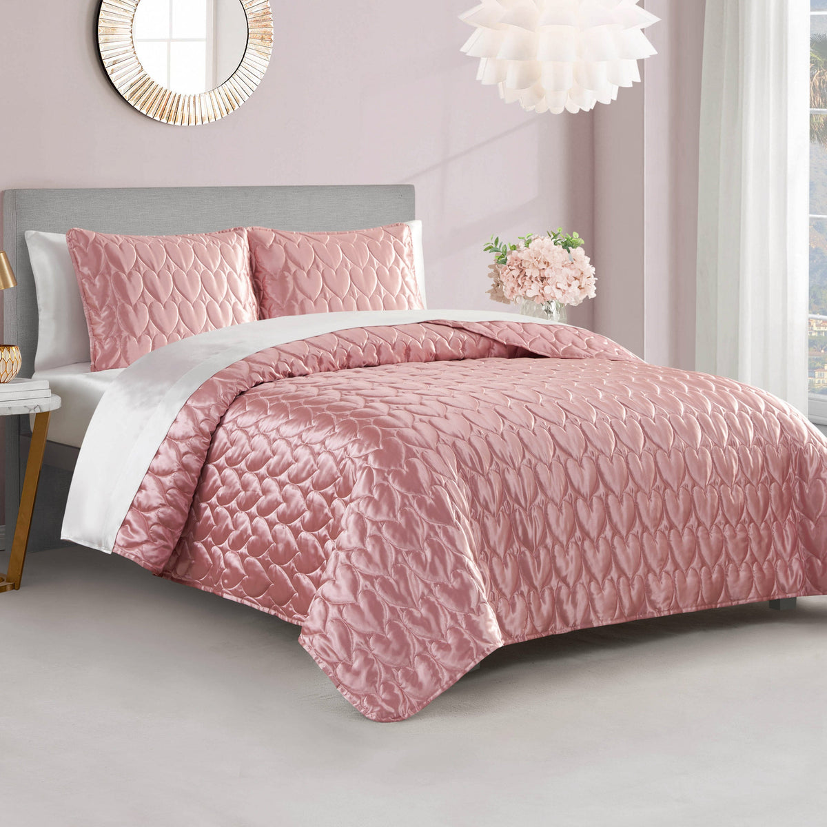 Satin Heart Stitched Quilt Set - Juicy Couture