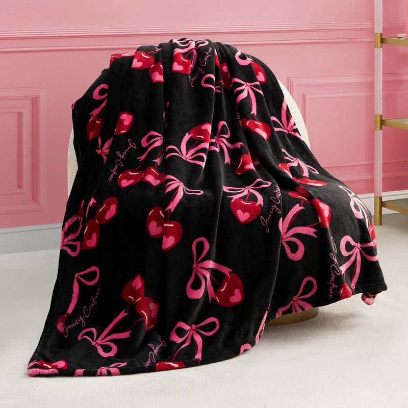 Sweet Cherry Bows Plush Throw Blanket