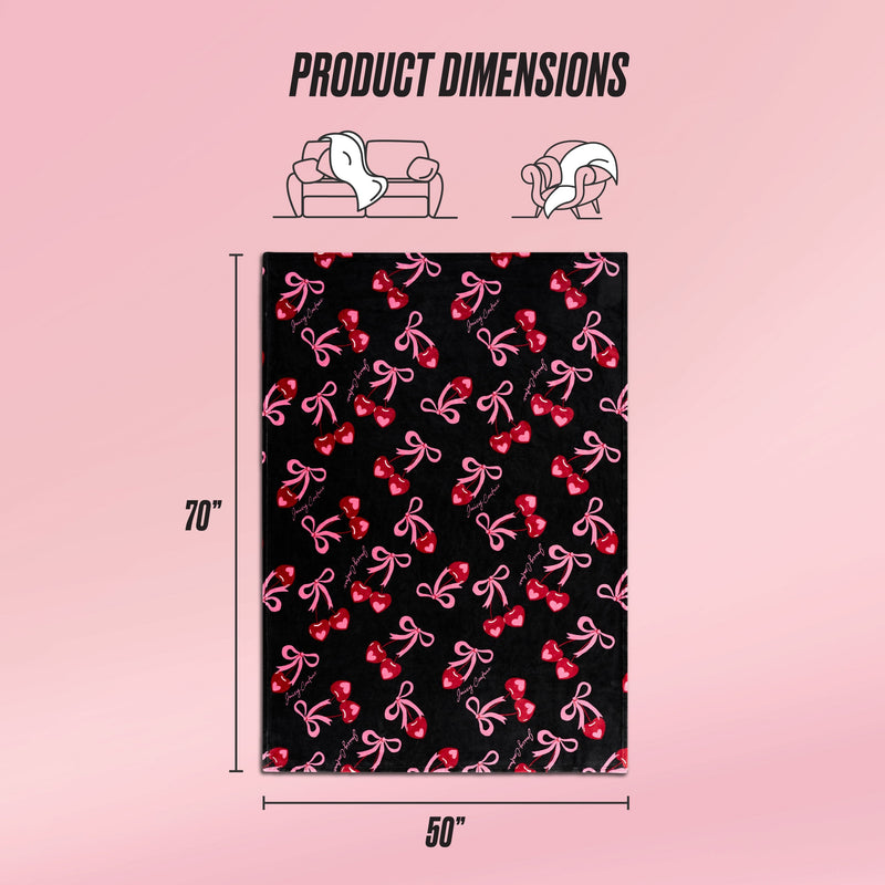 Sweet Cherry Bows Plush Throw Blanket