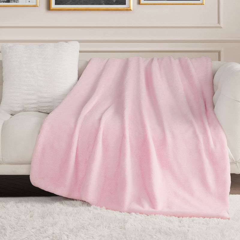 Solid Rabbit Mink Faux Fur Throw Blanket