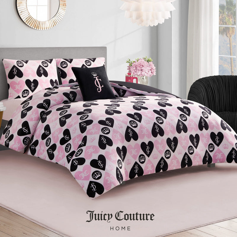 Plush Queen Heart Logo Reversible Comforter Set