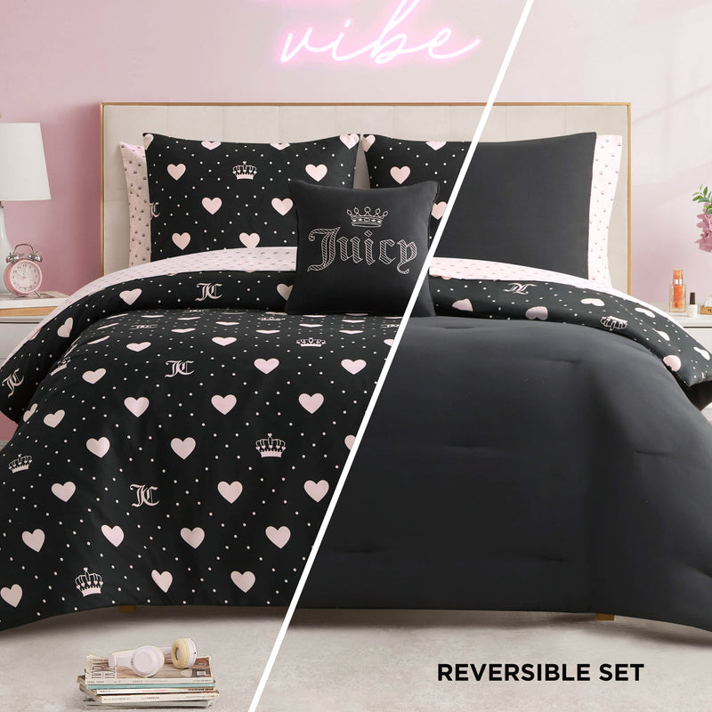 Diamond Hearts Black Comforter Bed in a Bag Bedding Set