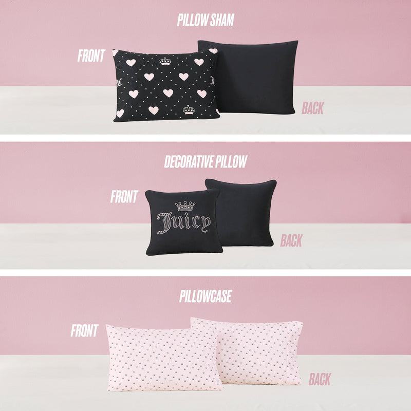 Diamond Hearts Black Comforter Bed in a Bag Bedding Set