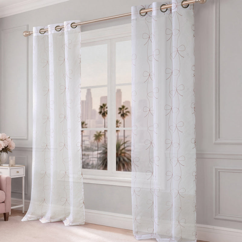 Vertical Bow Ribbon Sheer Window Curtains