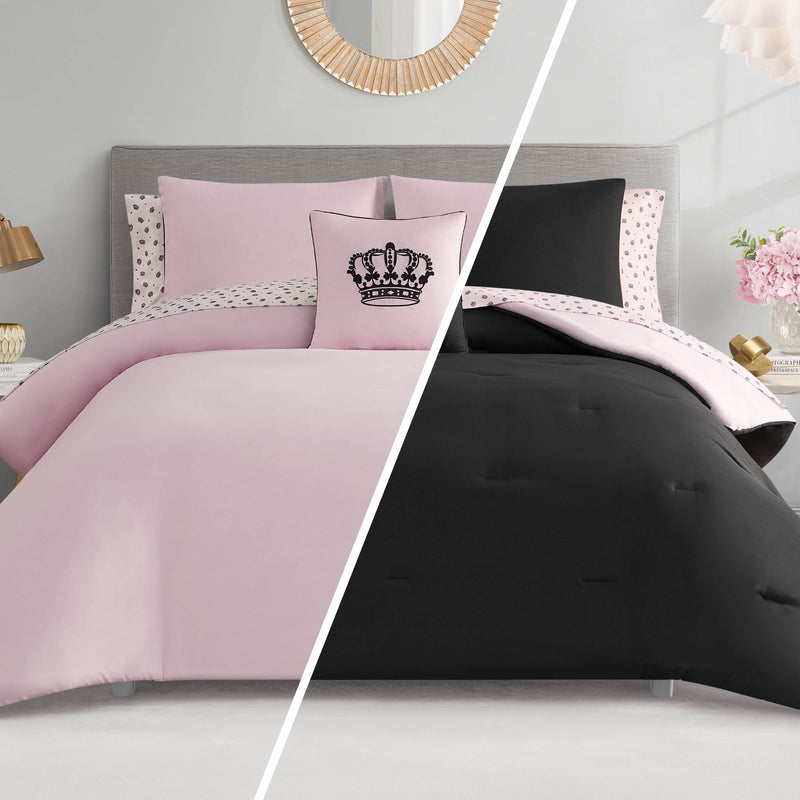 Crown Sparkle Solid Reversible Bed in a Bag Bedding Set