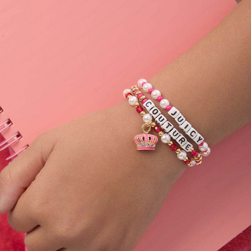 Kids Crown Charm 3 Piece Stretch Beaded Bracelet Set
