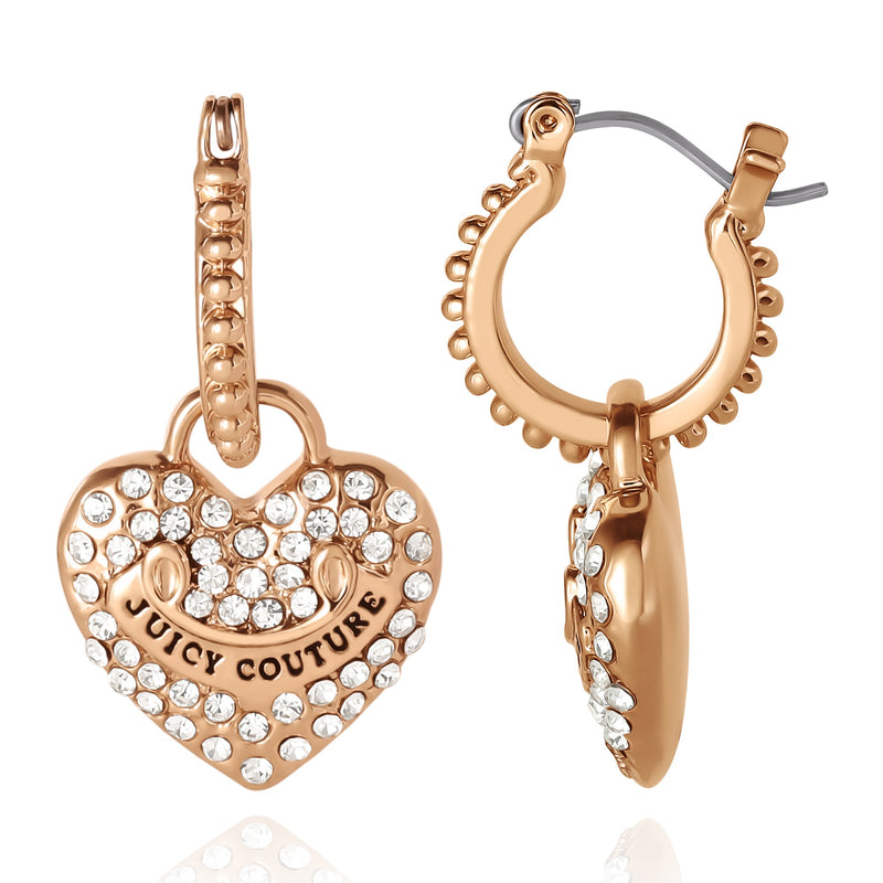 Heart Charm Hoop Earrings with Crystal Accents - Juicy Couture