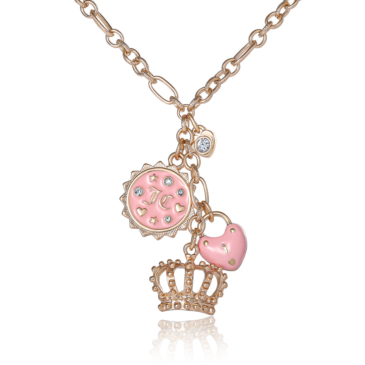 Layered Charm Necklace with Pink Enamel Accents - Juicy Couture
