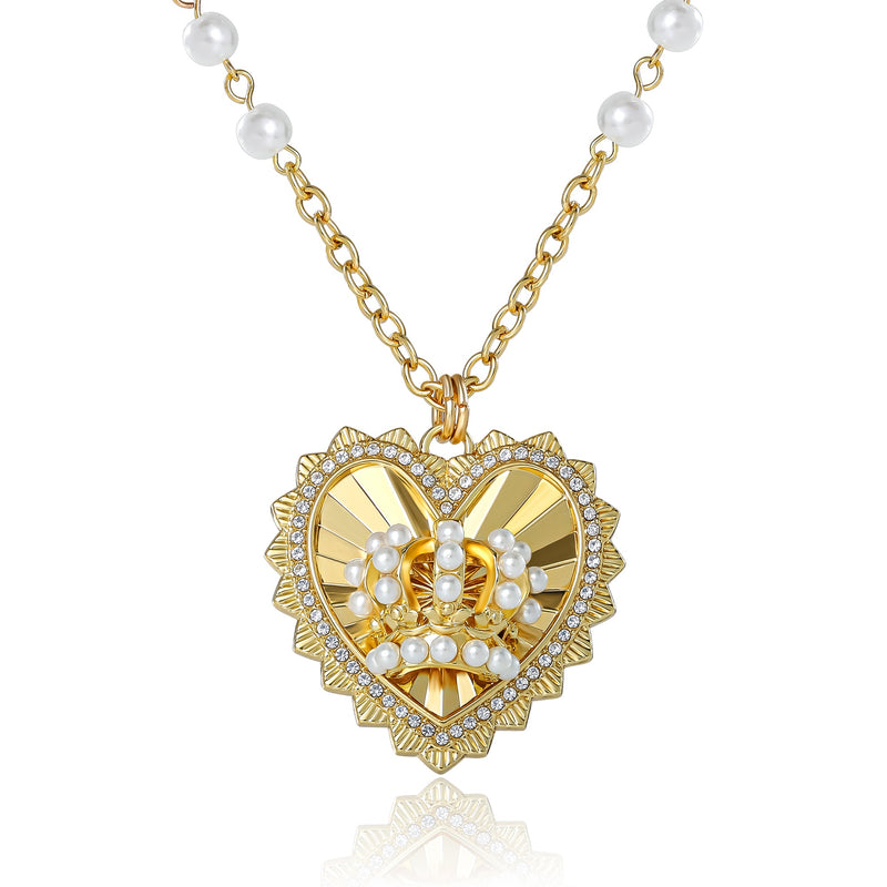 Heart Crown Necklace with Pearl Accent