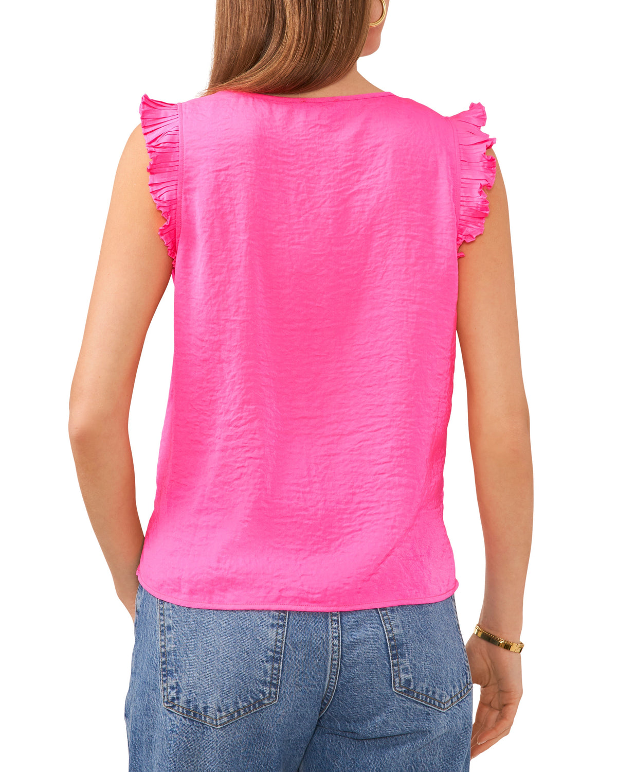 V-Neck Pleated Cap Sleeve Blouse