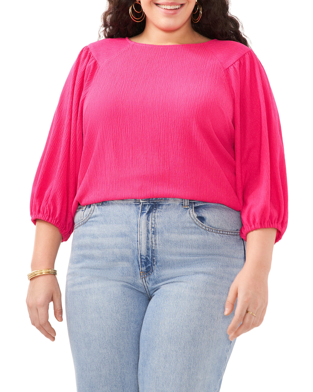 Plus-Size Textured Puff Sleeve Top