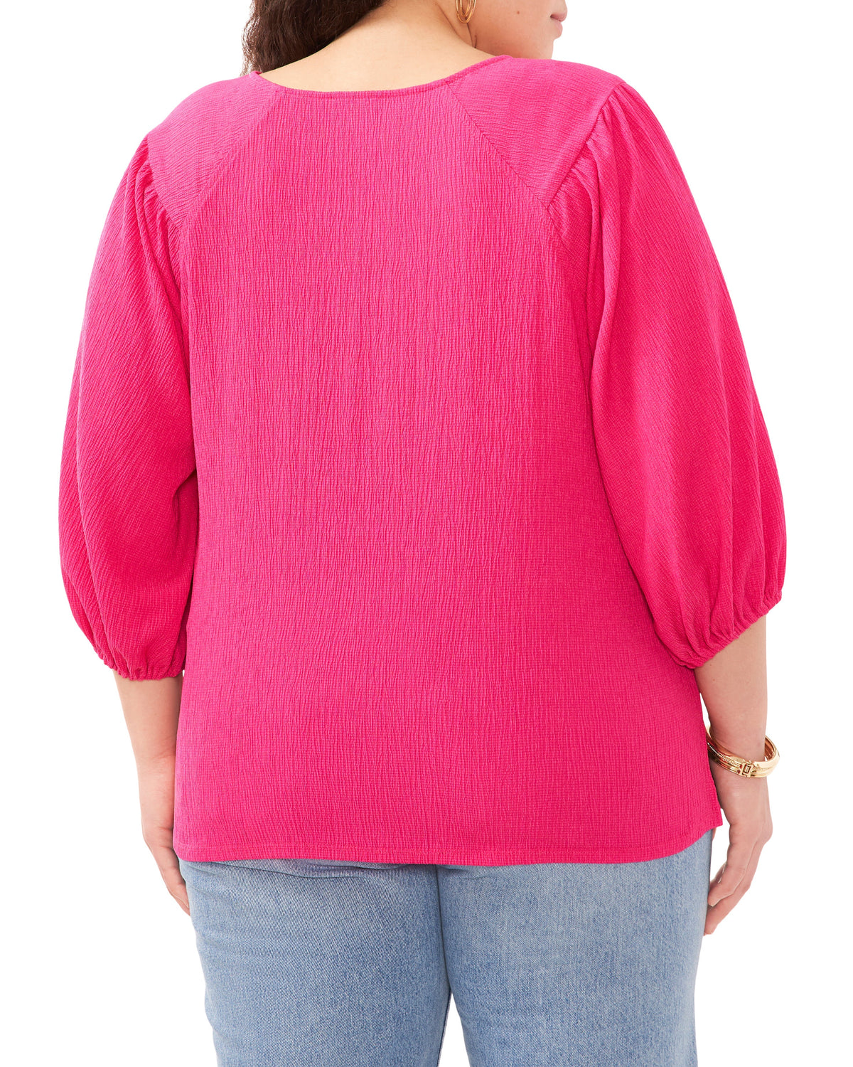 Plus-Size Textured Puff Sleeve Top