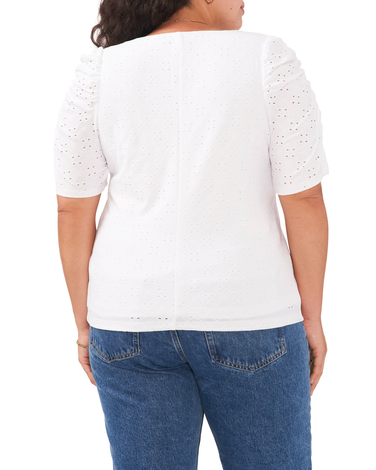 Plus-Size Ruched Sleeve Eyelet Top