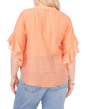 Plus-Size Pintuck Pleated Flutter Sleeve Blouse