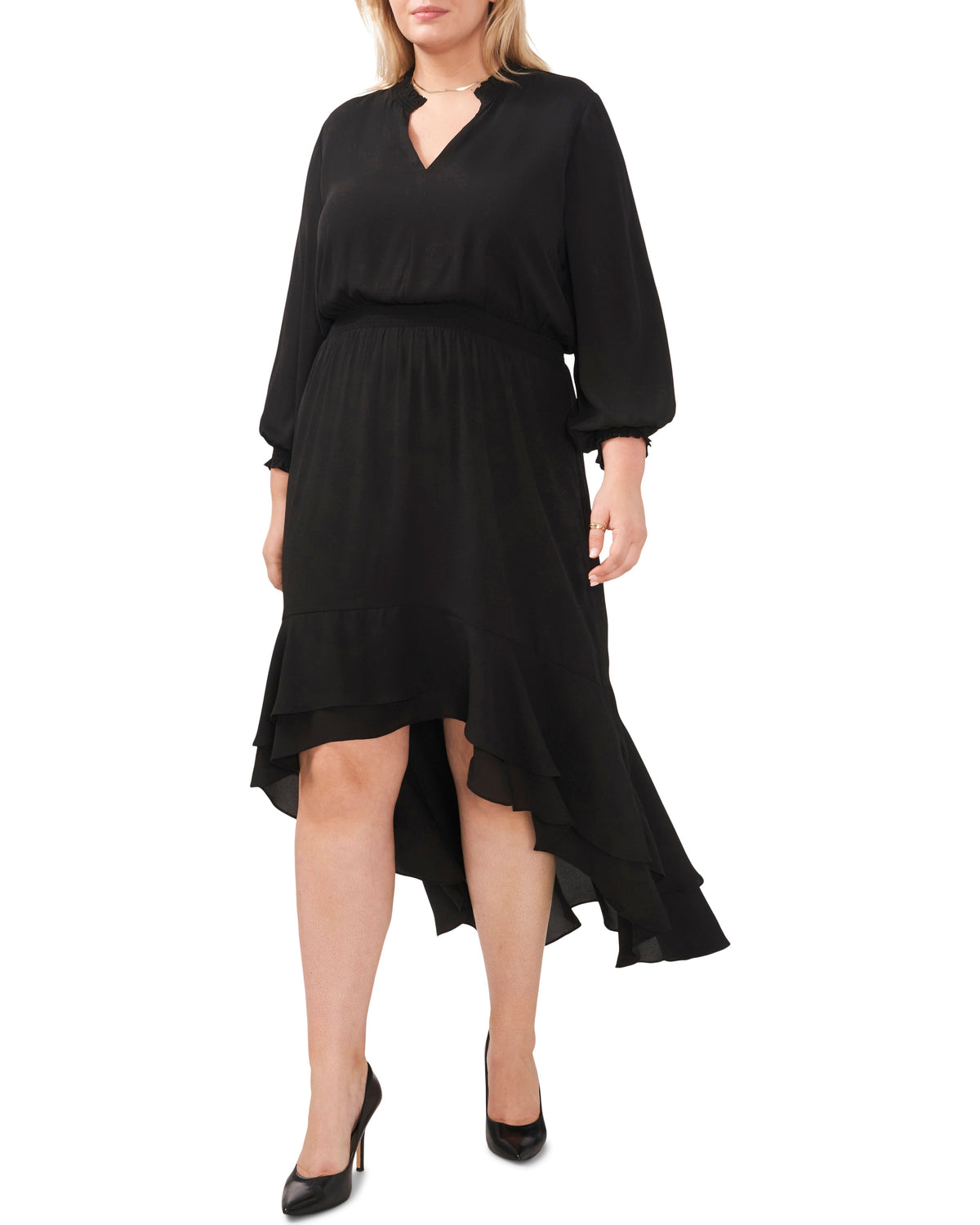 Plus-Size Smocked Waist High Low Dress