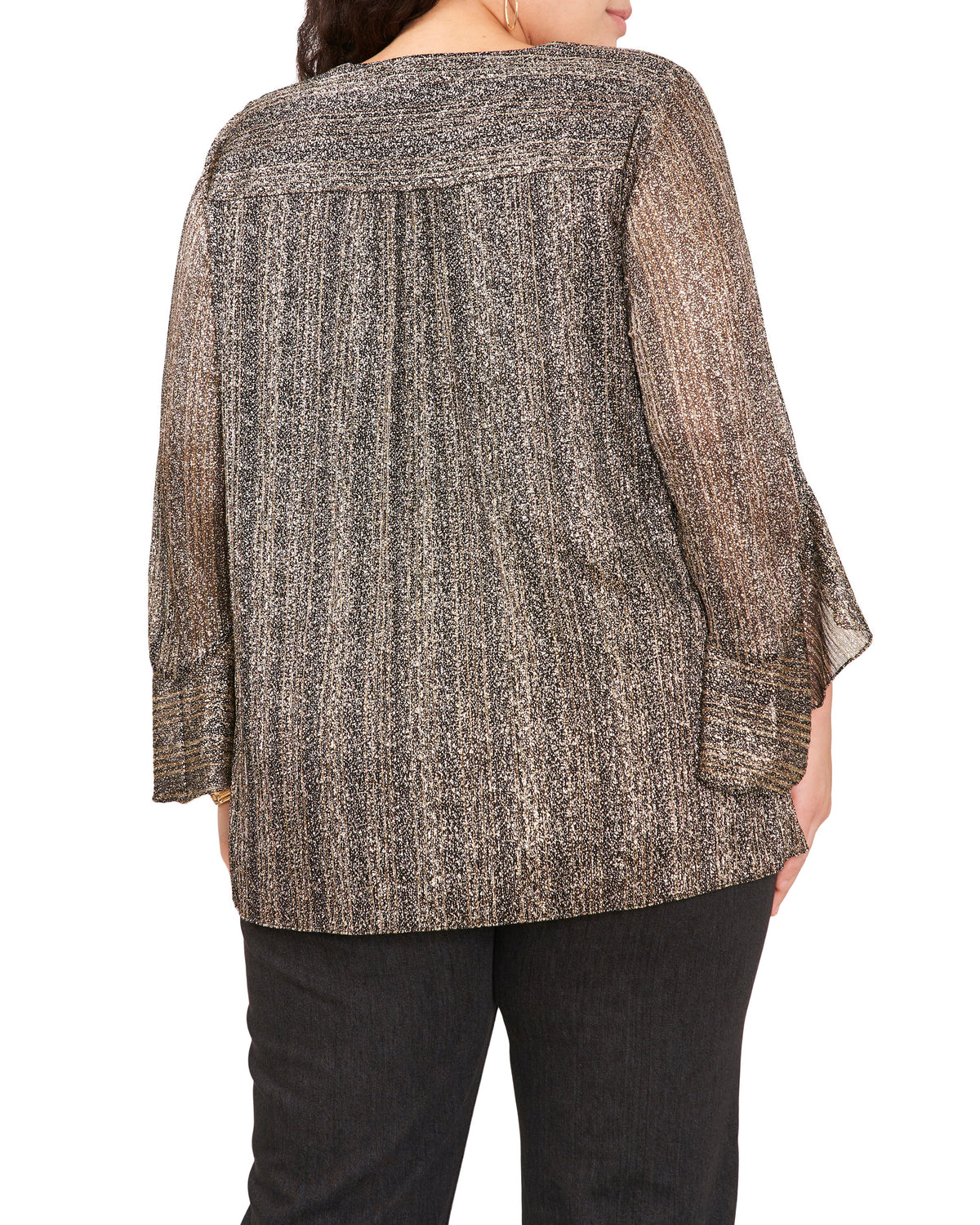 Plus-Size Metallic Stripe Flutter Sleeve Blouse