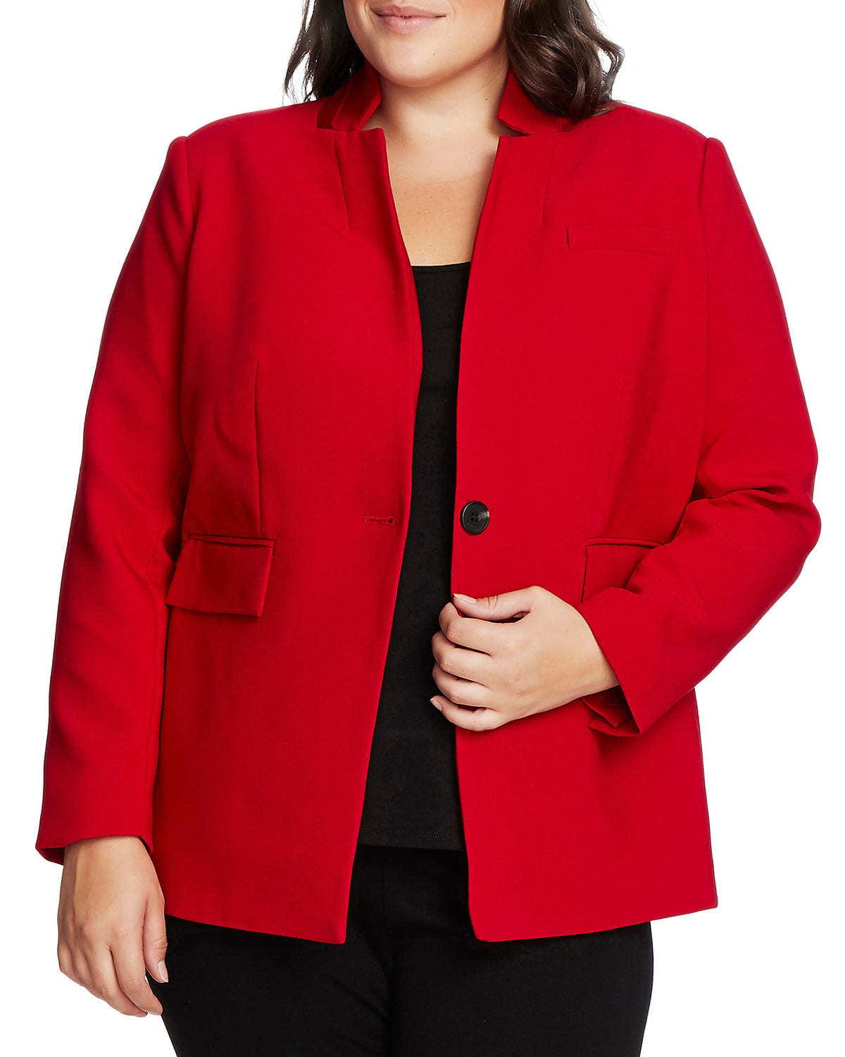 Plus-Size One-Button Stand-Collar Blazer