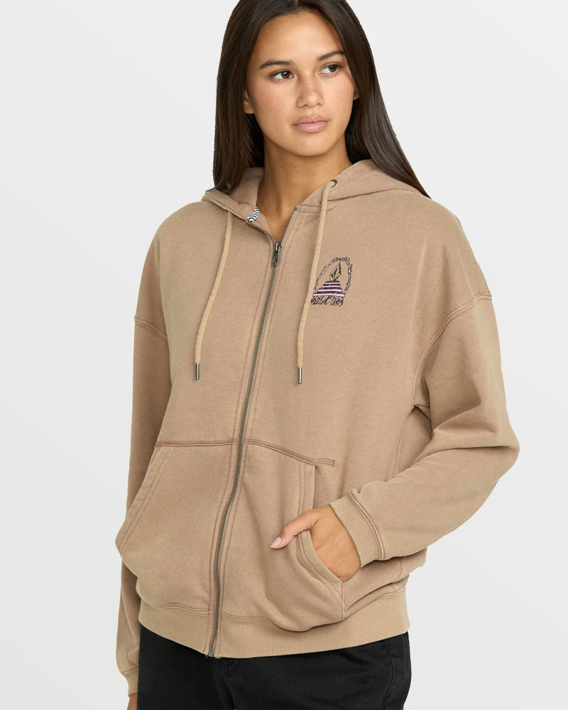 Women's Stone Art Up Zip Sweatshirt - Hazelnut