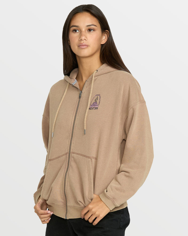 Women's Stone Art Up Zip Sweatshirt - Hazelnut