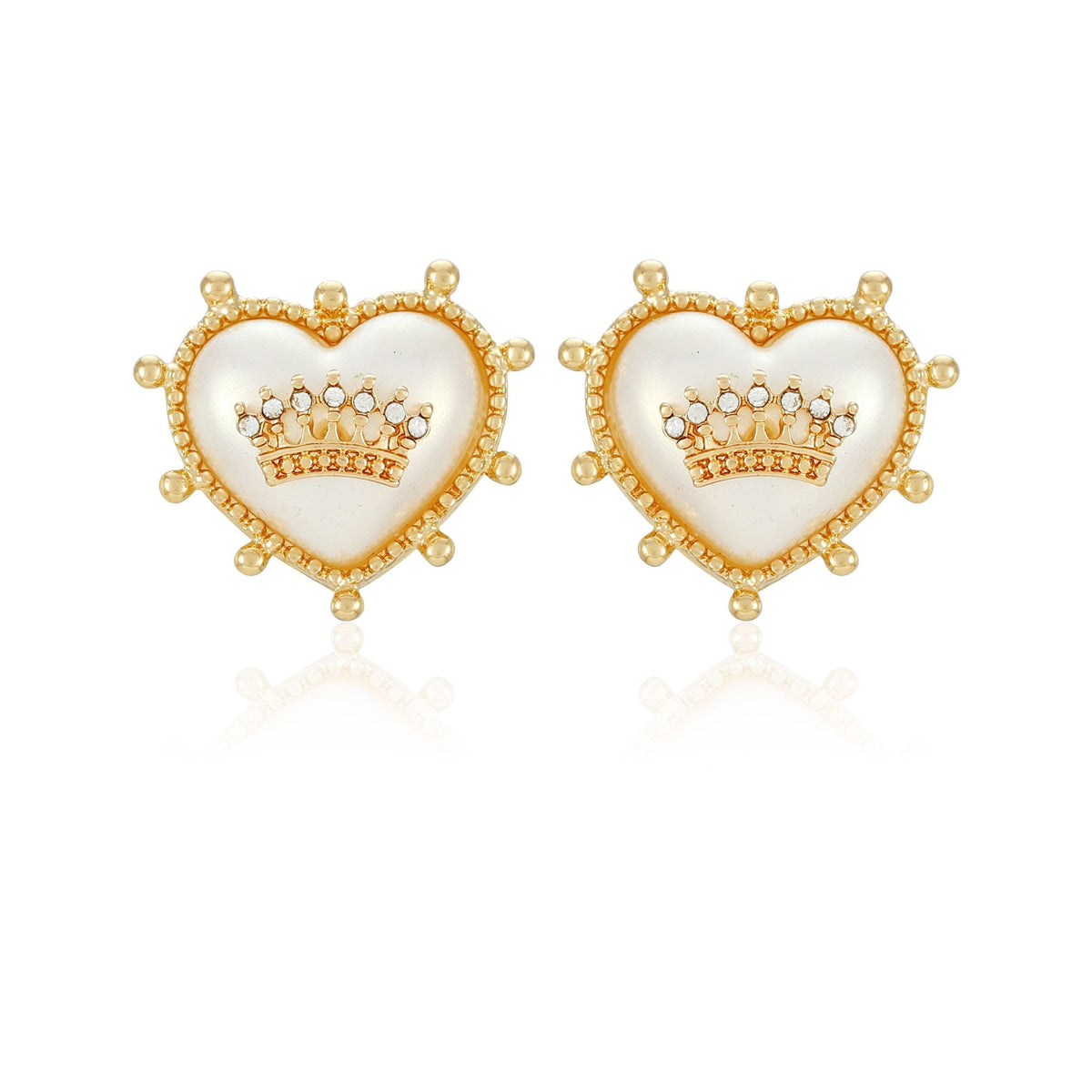 Heart Button Earrings with White Pearl