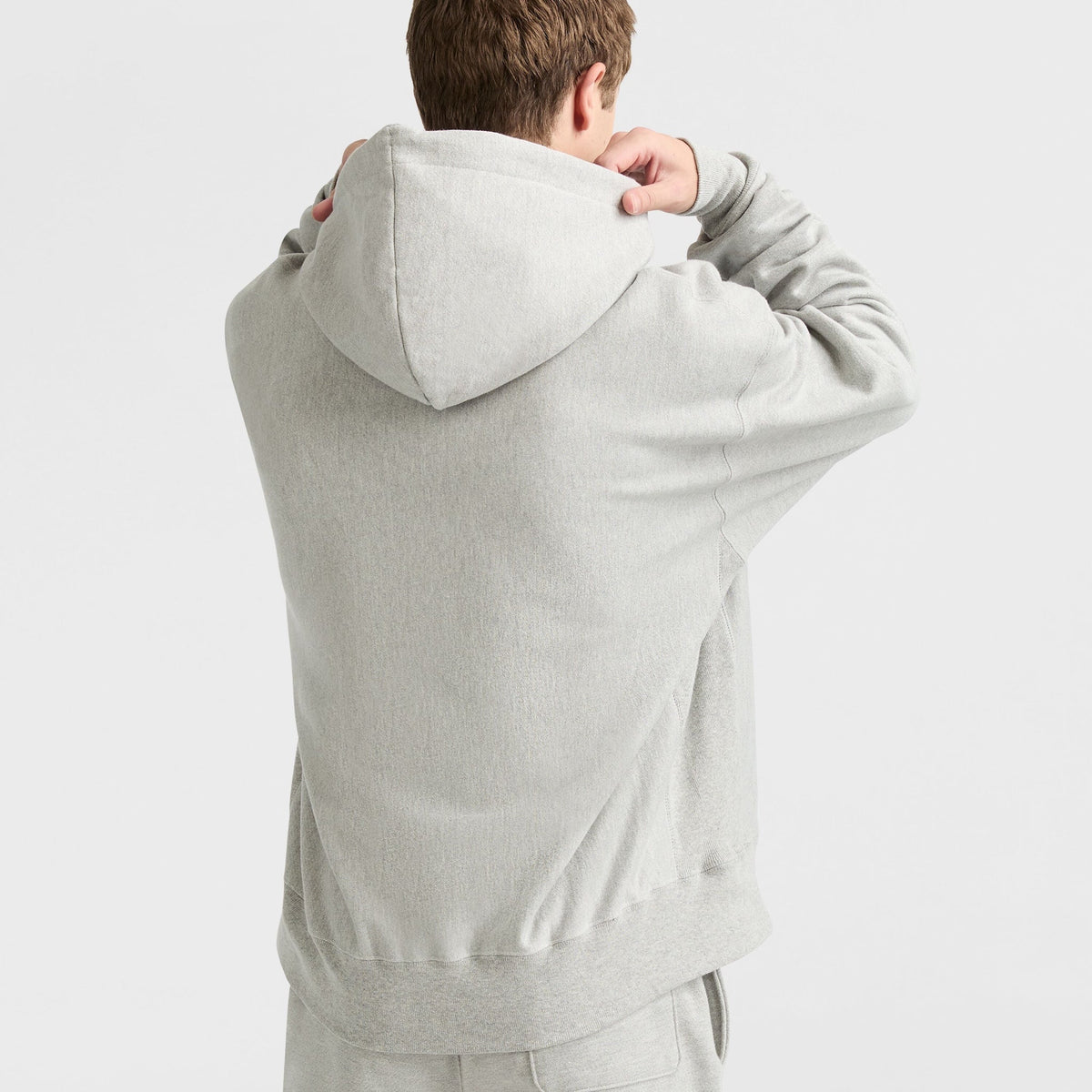 Reverse Weave Hoodie, White Vintage Script Logo