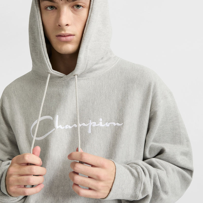 Reverse Weave Hoodie, White Vintage Script Logo