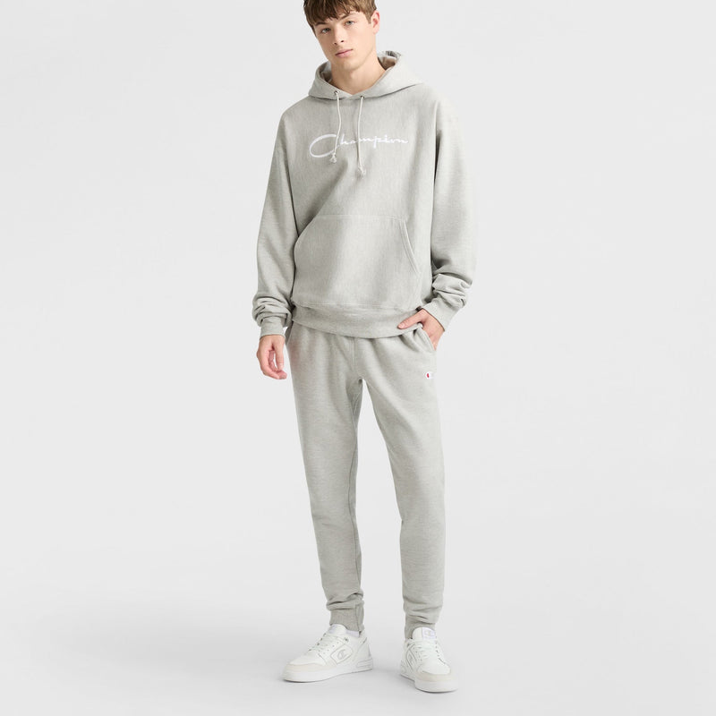 Reverse Weave Hoodie, White Vintage Script Logo